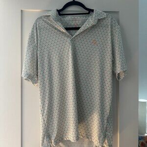 Rhoback Polo Shirt Men M Palm Tree Cart All Over Print Golf Performance Stretch